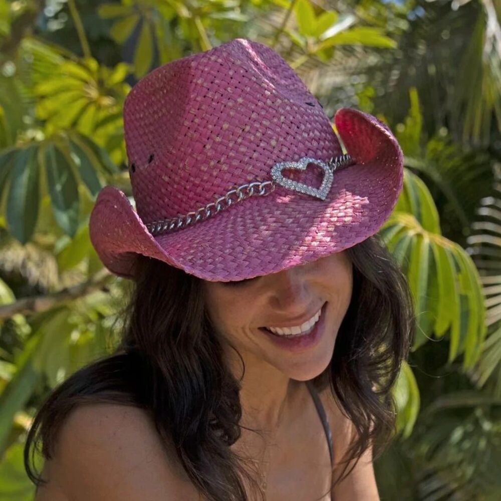 Peter Grimm "Heart Attack" Pink Western Cowboy Hat Rhinestone Heart Chain #043